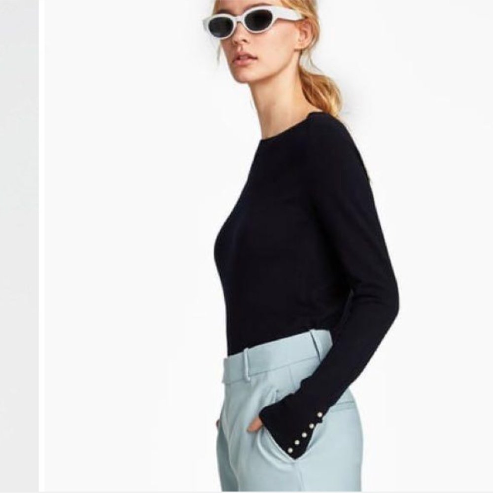 ❌ SOLD ❌  ZARA Black Knit Sweater with Pearl Cuffs - Picture 9 of 9